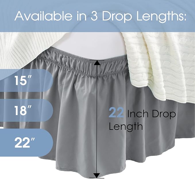 FreshCulture Queen Bed Skirt, Elastic Wrap Around Bed Skirt Queen Size, Bed Skirts for Adjustable Bed, Easy Fit with 22 Inch Drop Length, Hotel Quality Dust Ruffle for Queen Bed (Dark Grey)