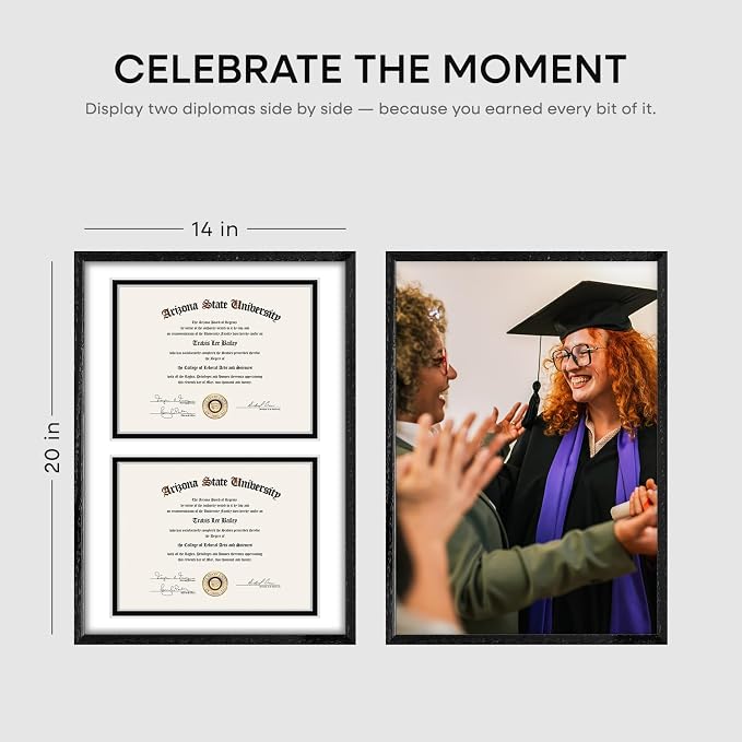 Homeforia 14x20 White Oak Diploma Frame, High-End Wood, 8.5x11 Mat, Glass