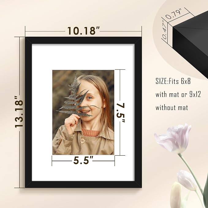 9x12 Picture Frame Sef of 10, for Wall Gallery Decor, Black | Display Pictures 6x8 with Mat or 9 x 12 Without Mat, Photo Frame Collage, Wall Mounted