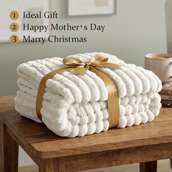 White Fleece Throw Blanket Queen Size Soft Flannel Lightweight