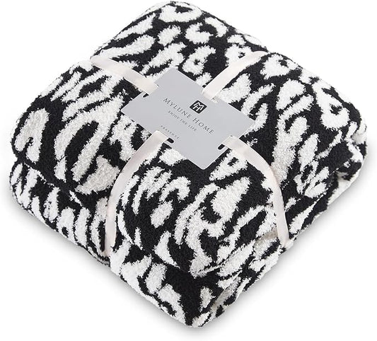 MH MYLUNE HOME Ultra Soft Leopard Throw Blanket, Black White, 50"x60" | Reversible Cheetah Print Blanket, Comfy Fluffy Fuzzy Plush Blanket Throws for Couch Bed, Cozy Blankets for Women Gift