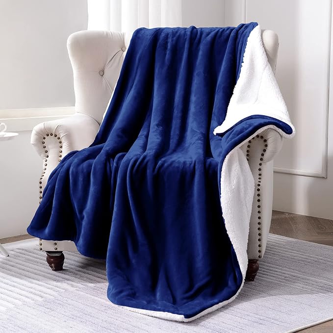 SOCHOW Sherpa Fleece Throw Blanket, Blue, 60x80 inches | Double-Sided Super Soft Luxurious Plush Blanket Twin Size