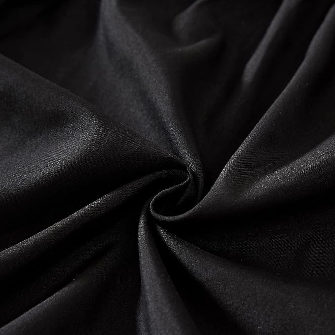 MEILA Wrap Around Elastic Bed Skirt for Queen & King Beds, 12" Drop, Black | Three-Side Adjustable Elastic Dust Ruffle, Ruffled Polyester Fabric, Easy to Install, Fade Resistant & Machine Washable