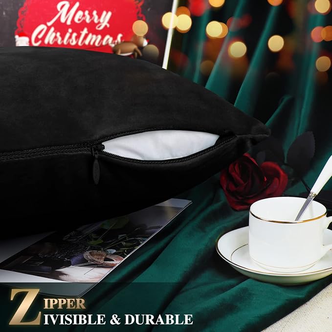 BRAWARM Christmas Pillow Cover 12 X 20 Inches, Black Reindeer Embroidered Lumbar Pillow Cover, Soft Velvet Decorative Throw Pillow for Couch Bed Sofa Living Room Home