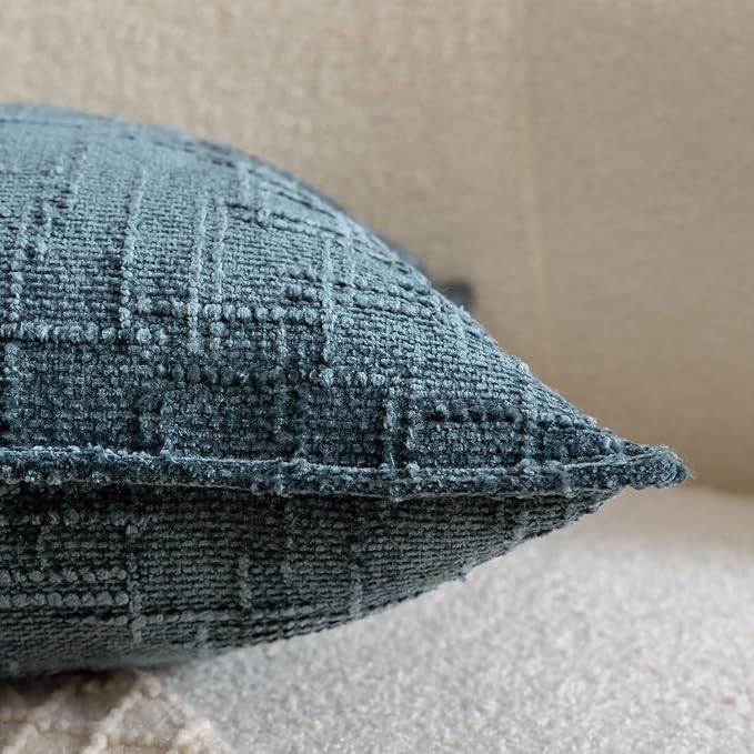 MADIZZ Pack of 2 Chenille Throw Pillow Covers 20x20 Inch Grey Blue Soft Neutral Decorative Throw Pillows for Couch Sofa Boho Accent Cushion Covers Modern Farmhouse Home Decor for Bedroom Living Room