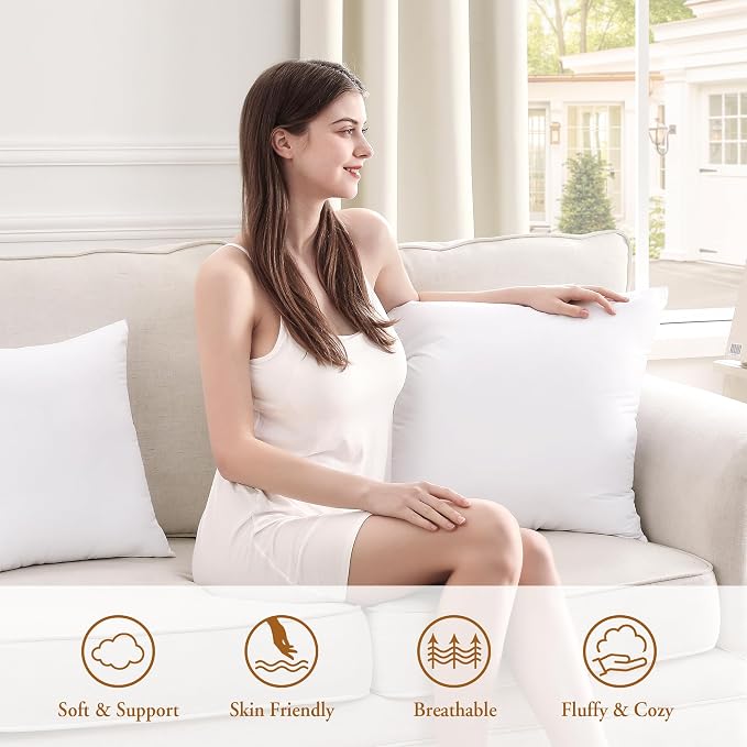 puredown® 24x24 Pillow Inserts, Pack of 4, Fluffy Soft Throw Pillow Inserts Filled with Plump Stuffer, Square Decorative Pillows for Couch, Sofa, Bed and Home Decor