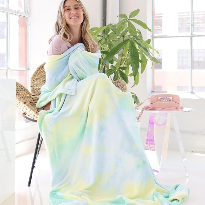 Ailemei Direct Cute Rainbow Tie Dye Blanket for Girls & Adults, Twin/Full Size Soft Warm Plush Blanket, Pastel Mint | Soft Cute Funny Decorative Flannel Throw Blankets, Fuzzy Fleece Bed Blankets for Teen Girl Adults Kid's Gift