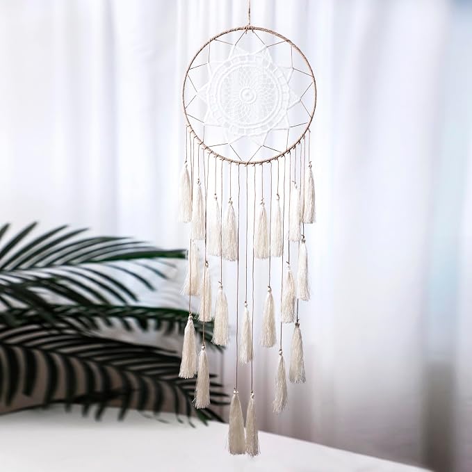 Artilady Macrame Dream Catcher Wall Hanging, Beige Large Boho Bedroom Decor