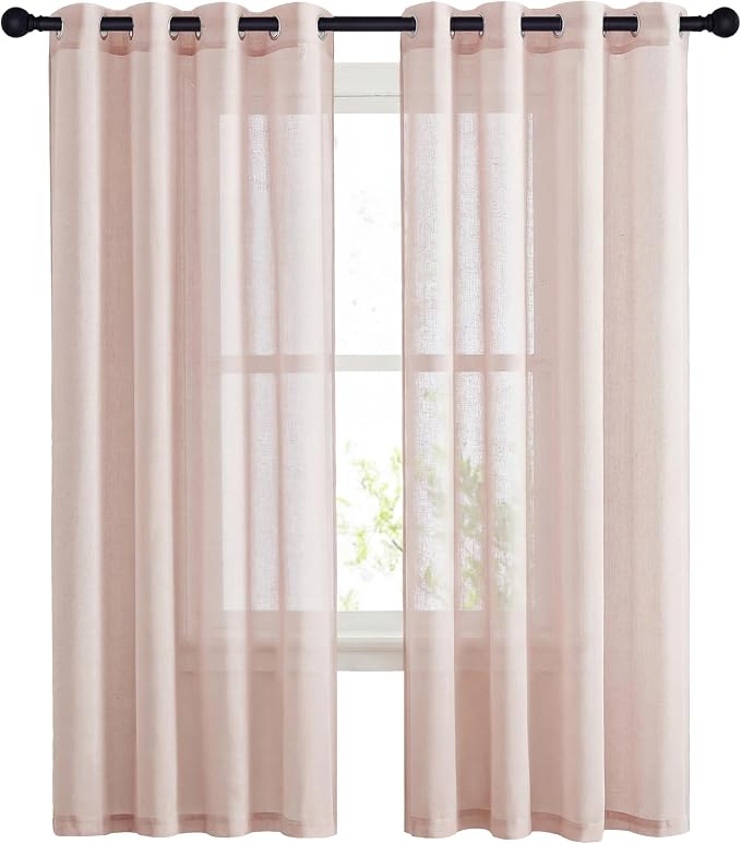NICETOWN Flax Natural Blend Semi Sheer Curtains 72" L for Nursery, Decorative Grommet Semitransparent Casual Window Treatment Privacy Protect for Flat/Apartment, 52" W, 2 PCs, Dusty Blush