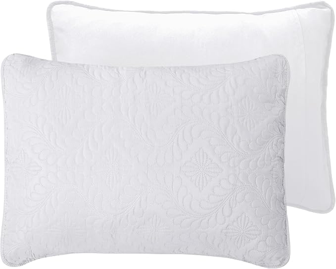 Easy-Going Reversible Quilt Set King, Bedspread with 2 Shams | Olive leaf-White/White, Lightweight Bed Comforter, 1 Quilt + 2 Pillow Shams, All-Season Coverlets for Bedroom
