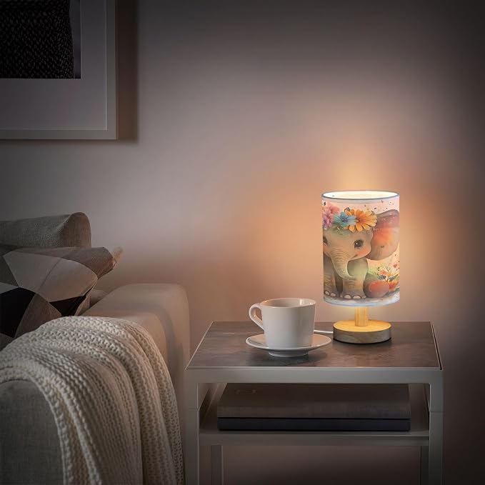 ALAZA Elephant Flower Floral Decor Bedside Table Lamp with USB Port for Bedroom Nightstand Office Desk LED Bulb Included