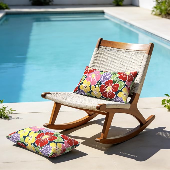 12x20 Inch Lumbae Pillow Covers, Rectangle Waterproof Throw Covers Set of 2, Decorative Patio Furniture Cushion Cases for Porch Garden, Flower Bloom