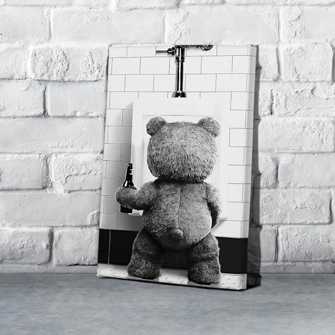 DIHSIEG Funny Teddy Bear Bathroom Wall Art Toilet Humor Canvas Print 12x16 | Unframed Modern Decor for Powder Room, Above Toilet Decoration, Restroom Accent, Unique Wall Hanging Gift for Home & Friends