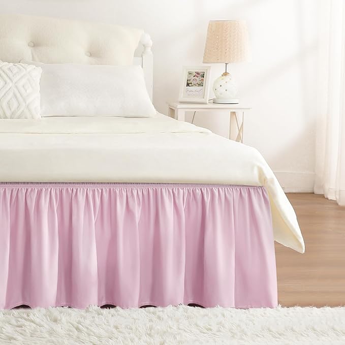 Baby Purple Bed Skirt Queen Size 15" Drop, Elastic Wrap Around Bedskirt | Solid ruffled, Wrap-around/elastic, Wrinkle & Fade resistant, with Adhesive Strips, Gift Packed, Machine Wash/Tumble Dry/Iron