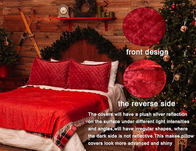 Standard Pillowcases 20X26 Set of 2 Pillow Cover with Envelope Closure Rectangular Quilted Pillow Cases Soft Decorative Texture Pillow Sham for Bed, Red
