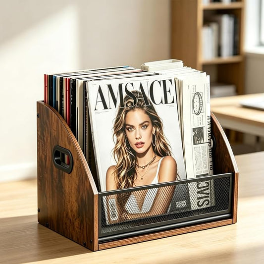 Extra Large Magazine Rack Floor, Farmhouse Magazine Holder,Magazine Storage Basket, File Holder Organizer Stand, Metal Storage Shelf Box Bin Folder Organizer for Magazines, Books
