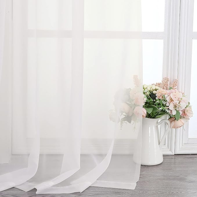 Simplebrand Ivory Sheer Curtains 108 Inches Long, Extra Long Rod Pocket Solid Color Window Sheer Curtain Panels, Elegant Curtains & Drapes for Living Room, Bedroom 2 Panels (Ivory, 42" W x 108" L)