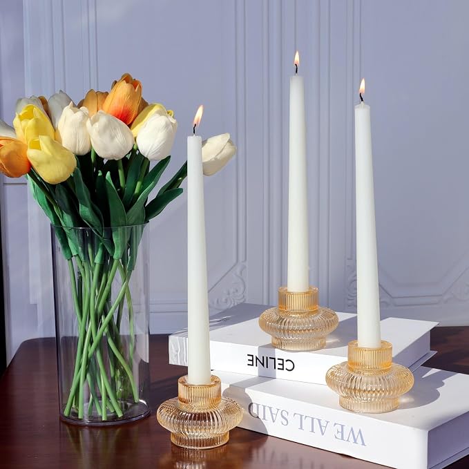 VOHO 12pcs Gold Candlestick Holders for Fall Thanksgiving Christmas Decor