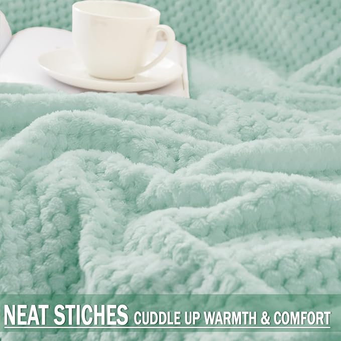 Exclusivo Mezcla Fleece Throw Blanket Extra Large, Super Soft and Warm Blankets for Couch, Sofa and Bed Waffle Textured, Cozy, Fuzzy and Lightweight (Mint Green, 50x70 Inches) | Lightweight Soft Blanket for Sofa, Bed, Living Room, Plush Fluffy Throw fo...