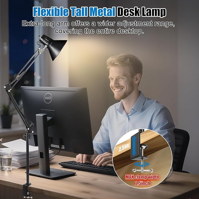 LED Clamp on Desk Lamp, 360°Adjustable Swing Arm Desk Lamp