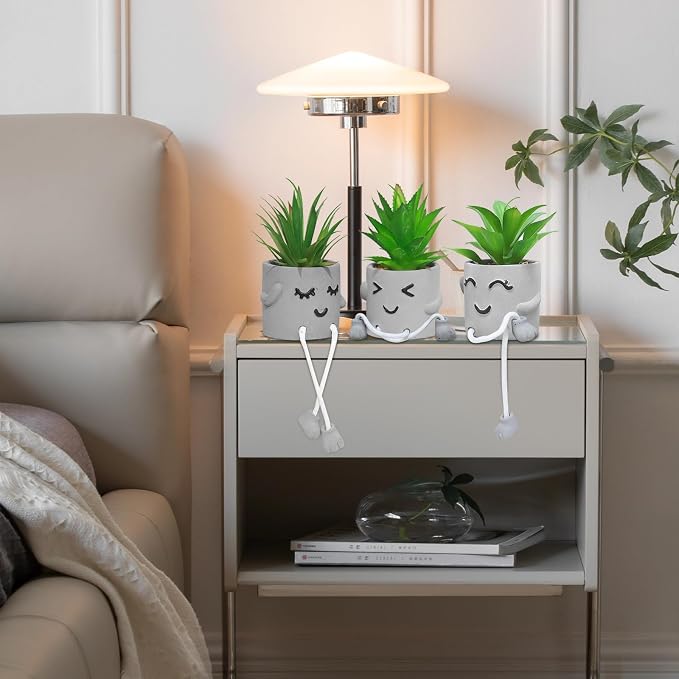 3pcs Artificial Succulents with Gray Flower Pots