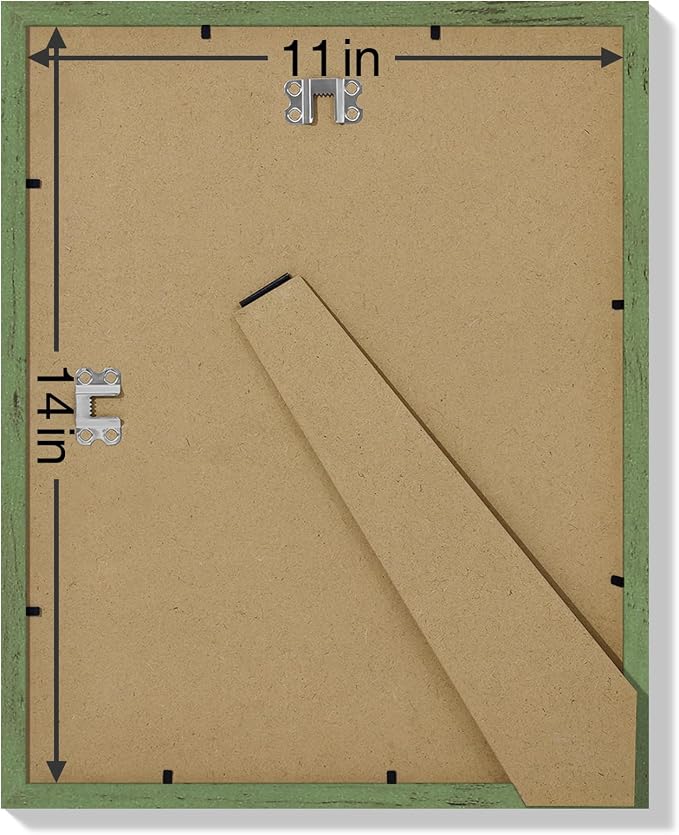 Vittanly 11x14 Picture Frames Set of 9 for Wall Mounting, Rustic Green | Display Pictures 8x10 with Mat or 11x14 without Mat, Engineered Wood with Shatter Resistant Plexiglass, Gallery Photo Frames