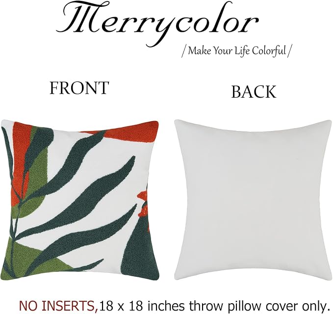 Merrycolor Boho Decorative Throw Pillow Covers 18x18 Tufted Abstract Mid Century Modern Pillow Covers Aesthetic Boho Pillows Decorative Pillows for Bed Couch Sofa Living Room Dark Green Orange（A）
