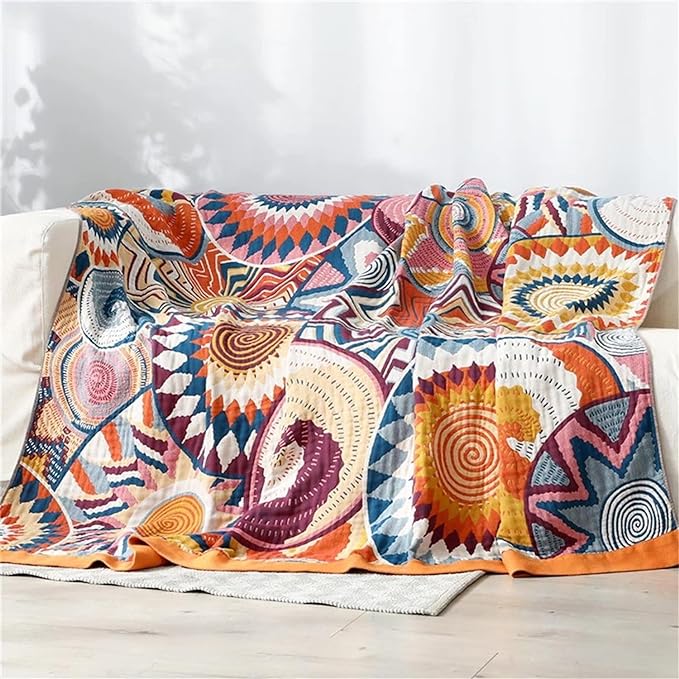 MSGKV Boho Throw Blanket for Bed 60"x80" 100% Cotton Twin Throw Couch Sofa | 100% Cotton Throw, Twin Size Blanket, Reversible Woven, Summer Breathable, Lightweight Comfort, Home Decor, Machine Washable