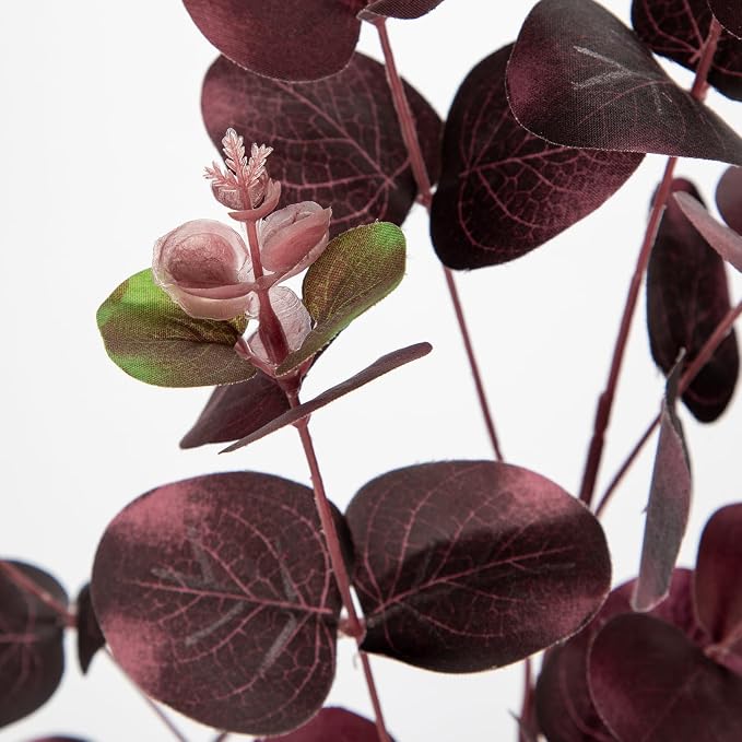 GnFlus 5 Pcs Artificial Fall Eucalyptus Stems Burgundy 30" Fake Silk Plants | Decor for Floral Arrangements, Fake Plant Farmhouse Decor, Home Wedding Decorations (Wine Red)