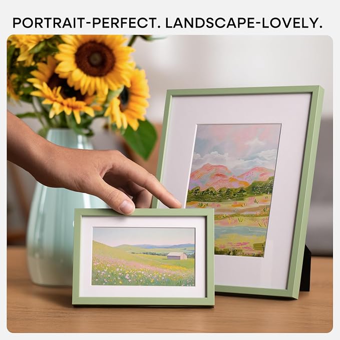 Homeforia 6x8 Green Picture Frame, High-End Metal, 5x7 Mat, Glass
