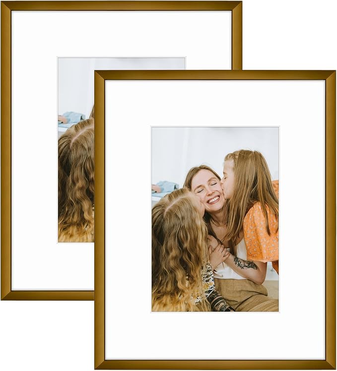 Frametory 2 Pack 8x10 Aluminum Frame with Mat for 5x7 Photo, Bronze