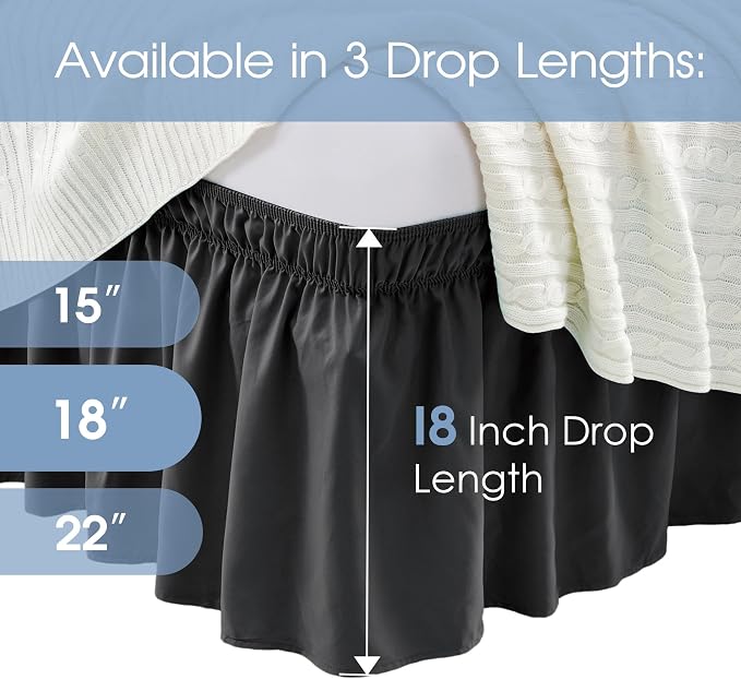 FreshCulture Twin Bed Skirt, Elastic Wrap Around Bed Skirt Twin Size, Bed Skirts for Adjustable Bed, Easy Fit with 18 Inch Drop Length, Hotel Quality Dust Ruffle for Twin Bed (Black)