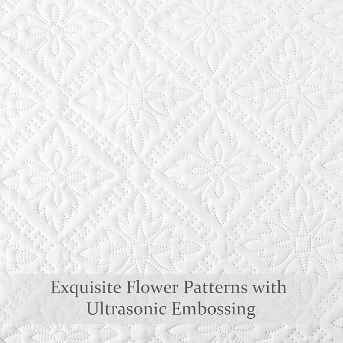 Exclusivo Mezcla King Quilt Set, White | Lightweight Soft Bedspreads Coverlets, All Season Bedding with 2 Pillow Shams, Modern Style for Bedroom Guest Room