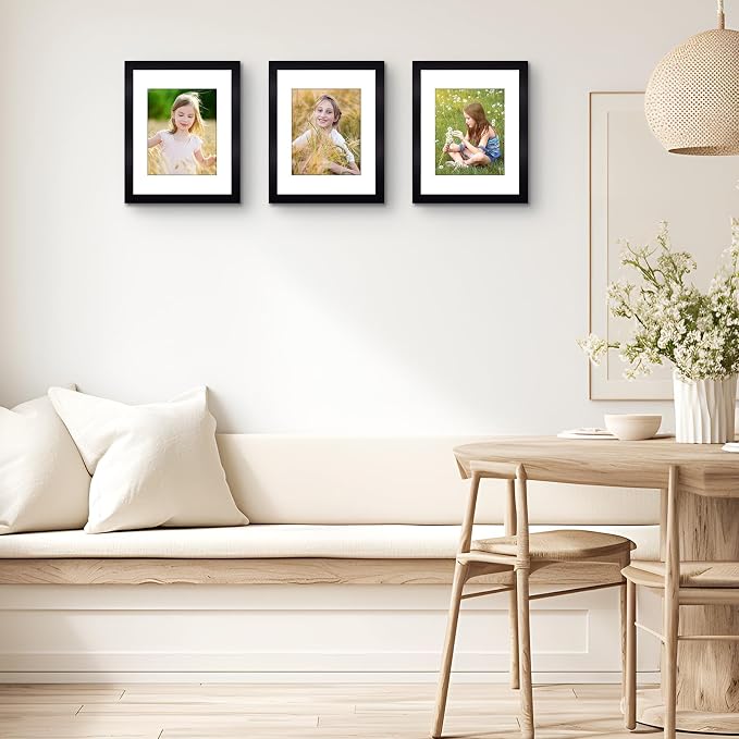 Golden State Art 11x14 Picture Frame Black,Solid Wood&Real Glass,Mat 8x10