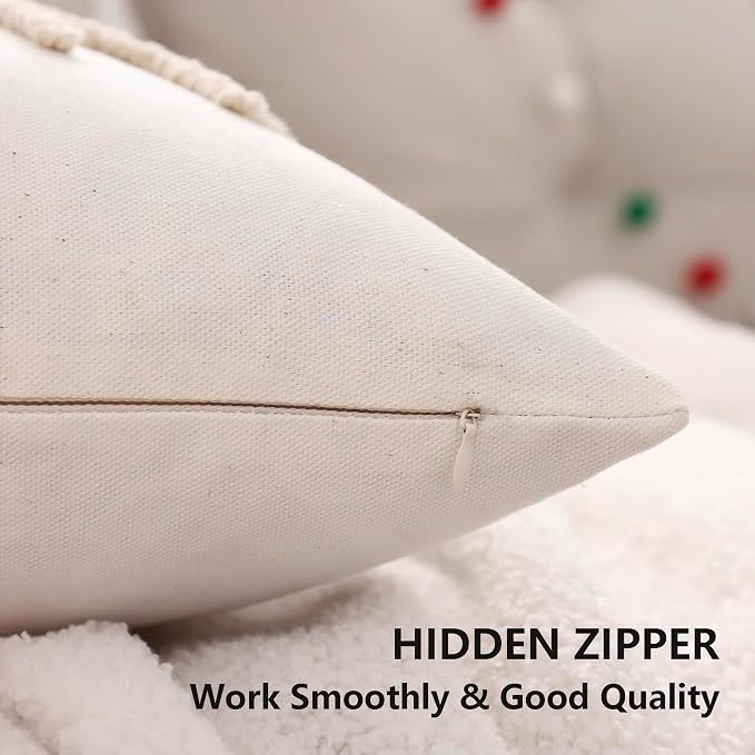 Christmas Throw Pillow Covers 18x18 Set of 2 Beige Xmas Snowflake