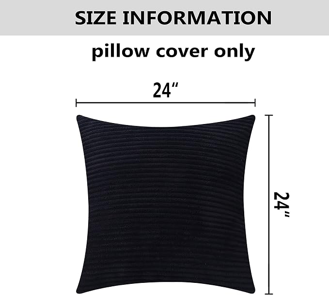 Home Brilliant Large Striped Corduroy Euro Sham Set of 2 Throw Pillow Covers Couch Papasan Cushion Cover for Floor, 24 x 24 inch, Black