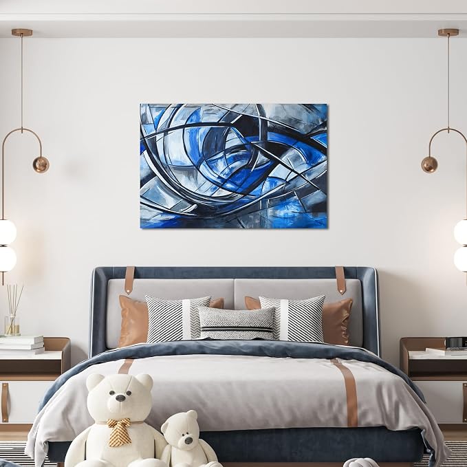 Abstract Wall Art Decor Modern Wall Art Pictures for Living Room Abstract Canvas Art Wall Decor Blue Wall Art Prints Black and White Wall Art Decor Artwork for Walls Home Office Decorations 32" X 48"