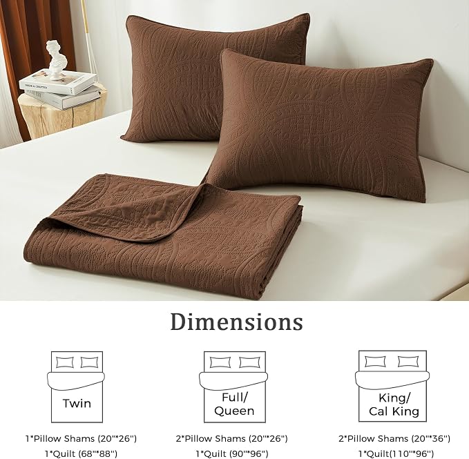 akkialla Twin Quilt Bedding Set,Brown Ultrasonic Quilt Set,Lightweight Soft Bedspread Coverlet,Modern Style Coin Pattern Bed Cover for All Seasons,2 Piece(1 Quilt,1 Pillow Sham)
