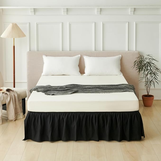 Bed Skirt Queen Size Ruffled Bed Skirt, 14'' Queen Dust Ruffle Bed Skirts | With Split Corners, Dust Ruffle with Platform, Microfiber, Breathable, Soft, Easy Fit, Black