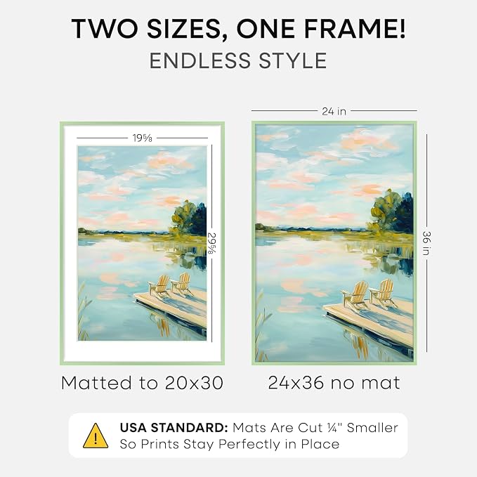 Homeforia 24x36 Green Poster Frame, High-End Metal, 20x30 Mat, Glass