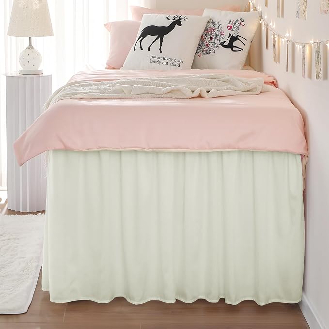 RIMELA Dorm Bed Skirt Twin XL 42 Inch Drop, Easy to Install Extra Long Wrap Around Elastic Dust Ruffle, Cream Bedskirt Silky Fabric Machine Washable (Twin XL 80“L x 39”W & Twin 75“L x 39”W) | Solid ruffled, Wrap-around/elastic, Wrinkle & Fade resistant...