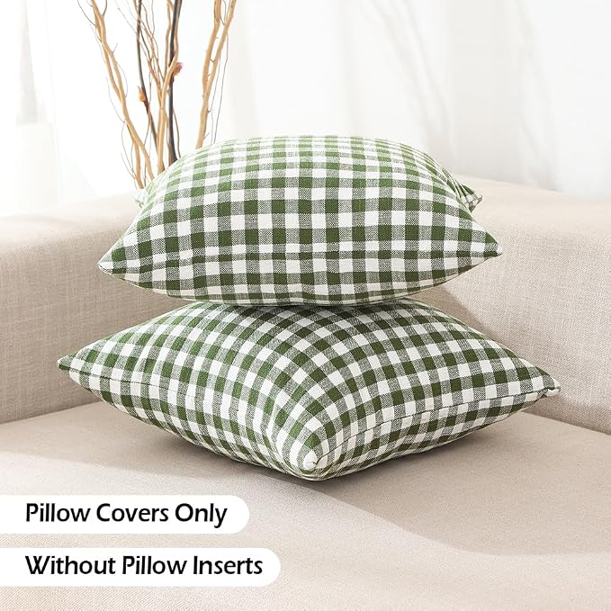 Spring Green Plaid Gingham Outdoor Lumbar Decorative Pillow Covers 12x20 | Couch Bed Lumbar Pillow Cover 12 x 20, Cojines De Otoño Para Sala, Aesthetic Spring Room Decor, Outdoor Porch Patio Pillows