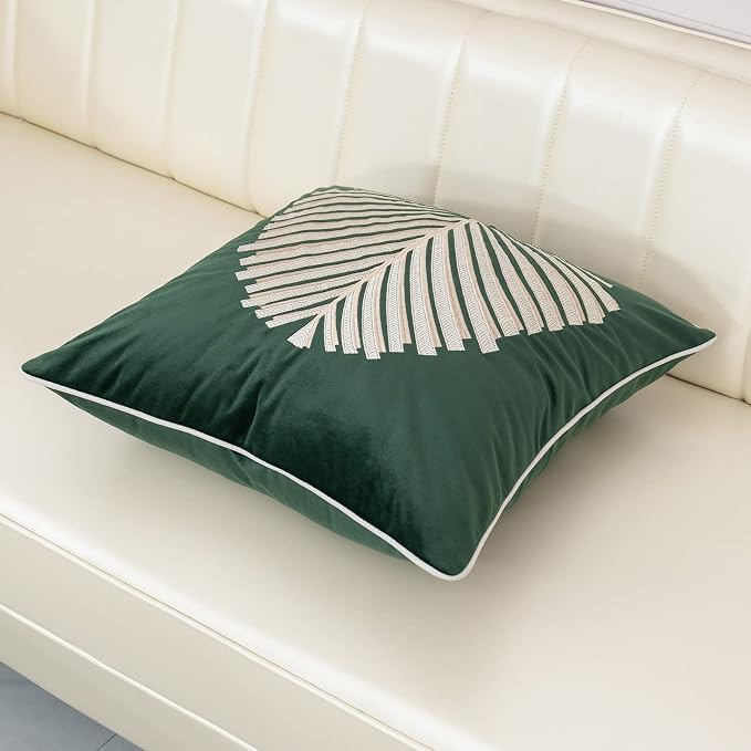 Aeckself 18 x 18 Inch Teal Square Throw Pillow Cover Tree Leaves Embroidery Velvet Cushion Case Luxury Modern Pillowcase for Couch Living Room Bedroom Car 45 x 45cm