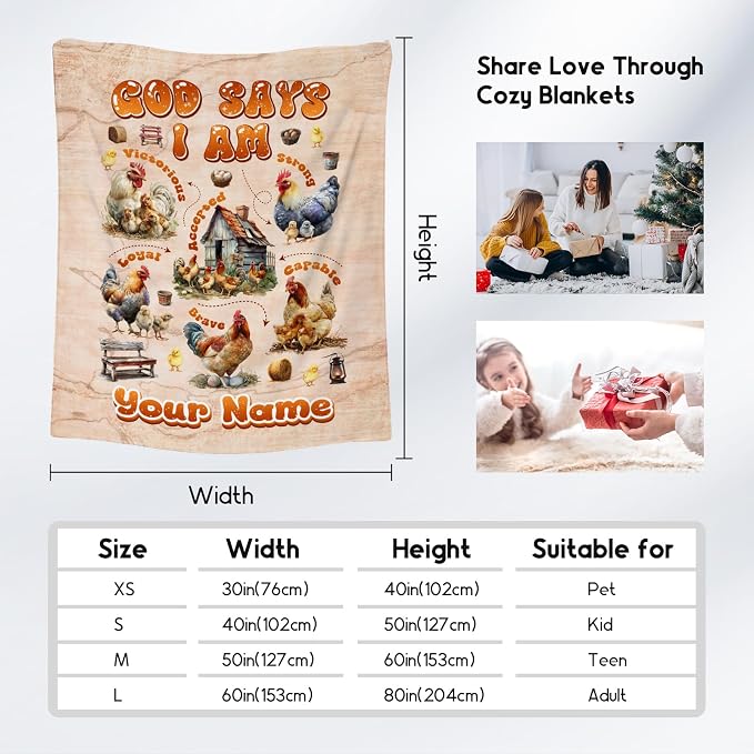 Custom Chicken Blanket with Name, Chicken Gifts for Women Adults Chicken Lovers, Kids Throw Blanket for Girls Boys, Inspirational Gifts for Women, Fleece Cozy Throw Blanket for Couch, 30"x40"