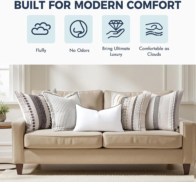 MIULEE 12x20 Pillow Inserts, Fluffy Down Alternative Filling Pack of 2 | Ultra Soft Lumbar Throw Pillows for Sofa Couch Bed,Fluffy and Structured Filling for long-lasting shaping, Pipe Design