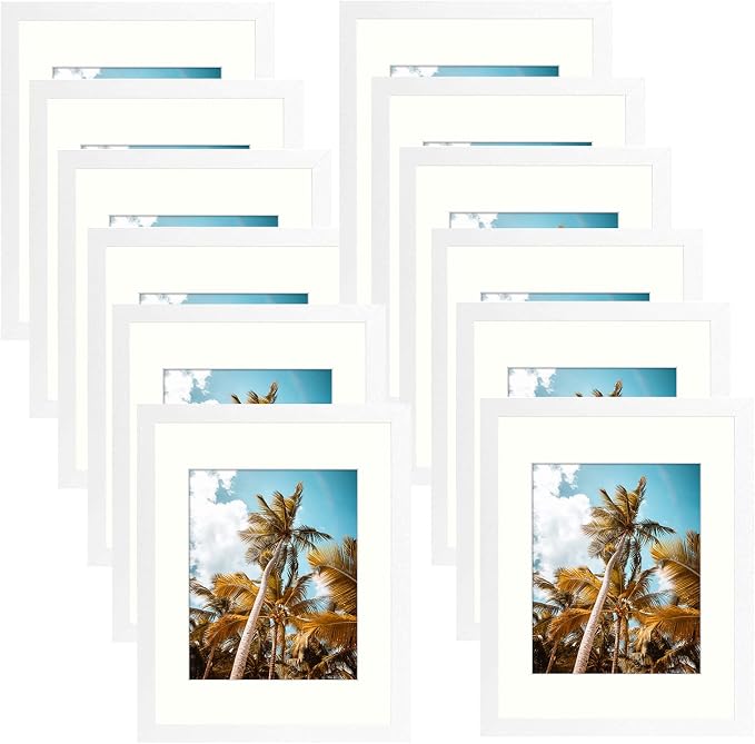Frametory 12 Pack 11x14 White Picture Frame with Glass Ivory Mat for 8x10