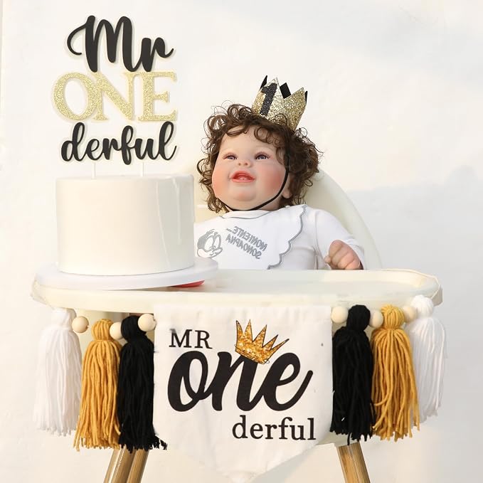 Mr Onederful 1st Birthday High Chair Banner 1 Year Old Decorations Boy