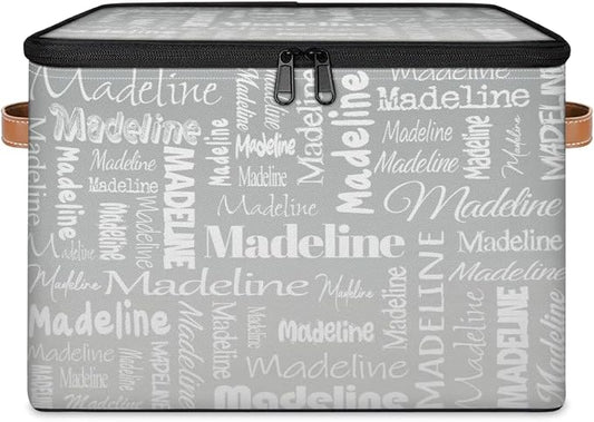 Custom Storage Basket with Name, Personalized Keepsake Box, Grey