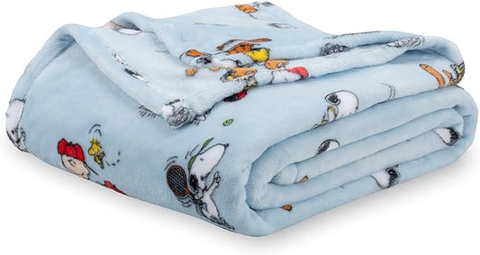 Berkshire Blanket Peanuts® VelvetLoft® Cute Character Snoopy Plush Blanket,Snoopy the Athlete Closed in Blue,Twin 60 in x 90 in (Official Peanuts® Product)