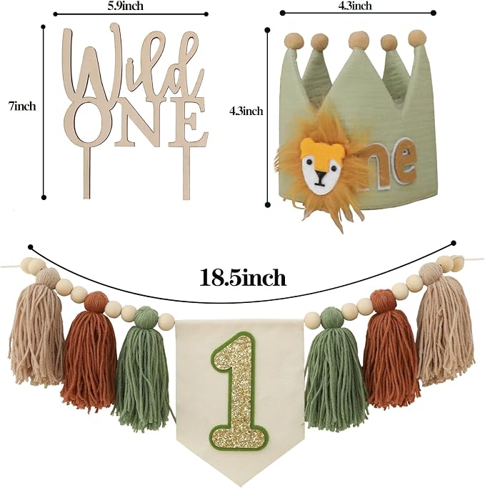 Wild One Birthday Decorations 1st Birthday Crown One Banner for High Chair